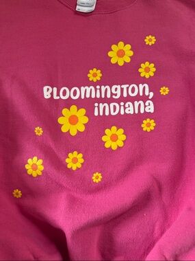 Port and Company Bloomington      IU  Pink Sweatshirt with Yellow Daisy Print